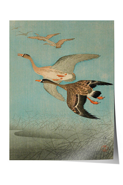 Zestia Ukiyo-e japanski premium poster, divlje guske koje lete na nebu, br: 2...