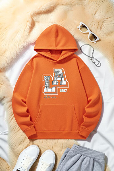 uyguntarz Unisex California 1987 Printed Oversize Hoodie Hooded Sweatshirt