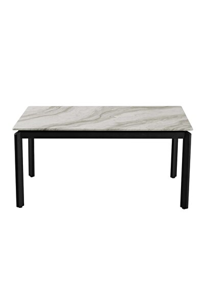 Danube Home Flash 6 Seater Marble Top Dining Table- White Grey/Black