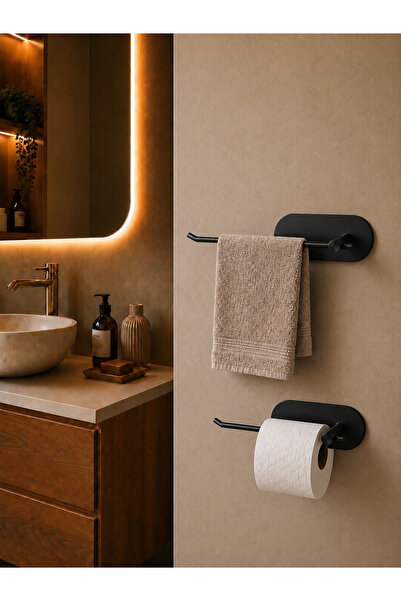 ARNESE HOME Modern Mat Siyah Paslanmaz Çelik Banyo Aksesuar Seti – Havluluk &...