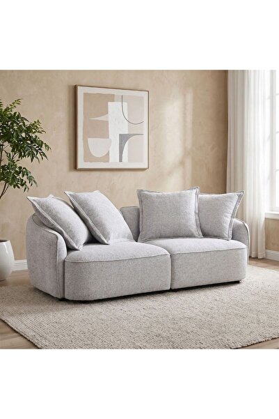 Danube Home Lumi 3 Seater Fabric Sofa Light Grey, Furniture Piece For Living ...