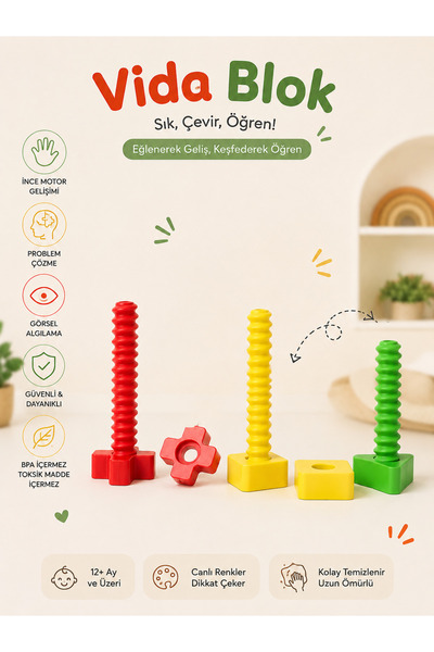 Montessori eğitici vida takma oyunu