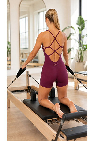 TWINTICKS Women's Purple Cross-Back Strap Sports Shorts Jumpsuit Fitness Yoga...
