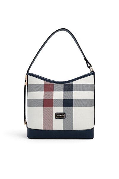 Silver Polo White - Navy Blue Plaid Women's Shoulder Bag Sp1286