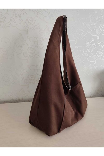 Talay Accessories Brown Canvas Hobo Bag |   Soft Textured Daily Shoulder Bag with Internal and External Pockets |   Large Size