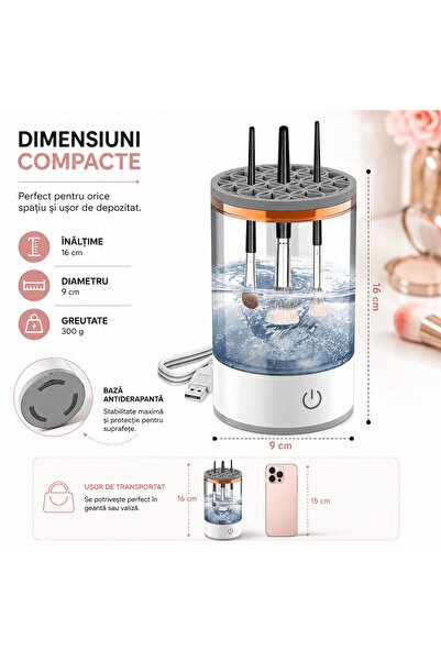 TnsAround Aparat electric de curățat pensule de machiaj, curățare și uscare automată, 7000 RPM, alimentare USB