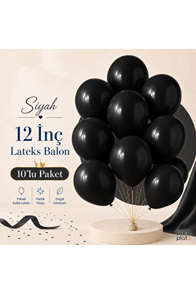 Marlon Balon Pastel Siyah Lateks Balon 12 İnç 10 Adet Doğum Günü Nişan Düğün ...