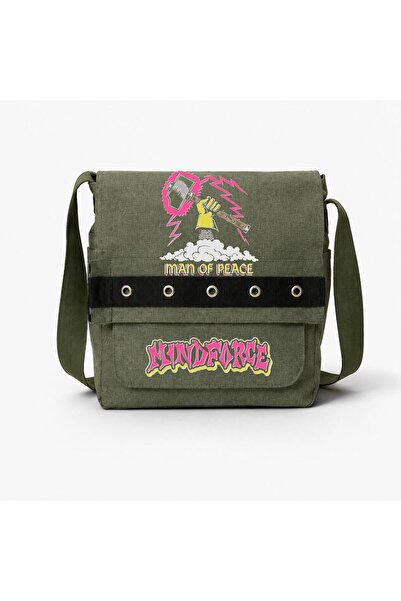 Minga London Khaki Mindforce Printed Round Eyelet Messenger Bag