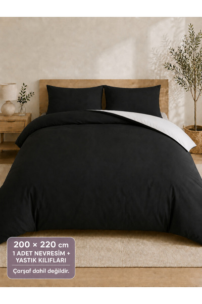 İQON (Duvet Cover + Pillowcase) Set Double Size Grey-White Blackgrey