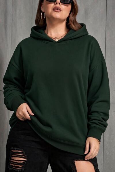 Oksit Bery Women's Large Size Oversized Basic Hooded Two-Thread Cotton Sweats...