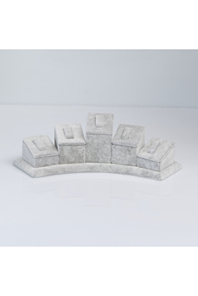 Akyüz Dekor Ay Model 5'li Grup Yüzük Standı Süet Gri 21x6cm