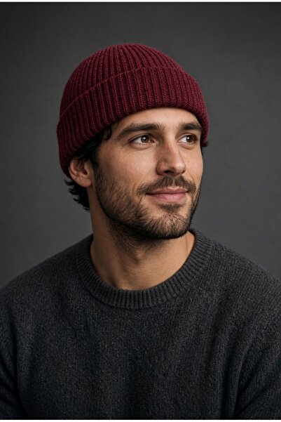 Mollycrush Unisex Winter Knitwear Claret Red Beanie |   Plain Basic Knitted B...