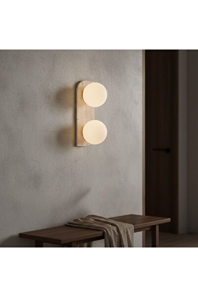 Danube Home Liora Wall Lamp Travertine And Metal White Brown Adjustable Lengt...