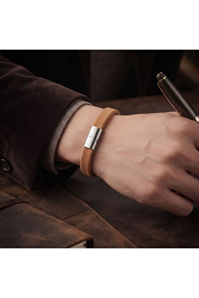 toptanhanem Premium Genuine Suede Leather Men's Bracelet - Stainless Steel Cl...
