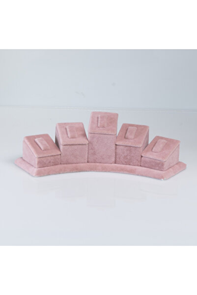 Akyüz Dekor Ay Model 5'li Grup Yüzük Standı Süet Pembe 21x6cm