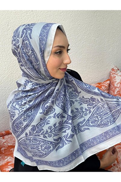 Firuze scarf وشاح قطني ناعم بنمط ليونا باللون الأزرق الداكن