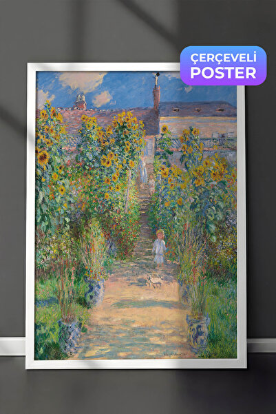 Zestia Pictură murală Claude Monet în cadru alb, Grădina din Vétheuil, Drumul...