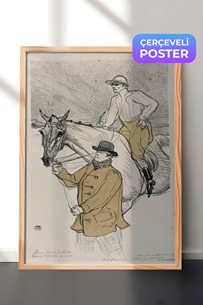 Zestia Wooden Framed Toulouse Lautrec Wall Art, Jockey and Race Horse Lithogr...