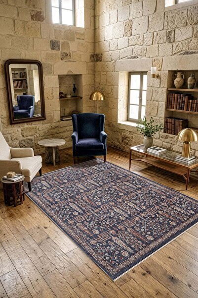 Karmen Halı Focus FO005M Lacivert Renkli Vintage Modern Salon Koridor Yatak ve Oturma Odası Halısı