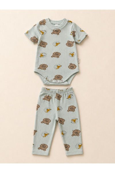 Mai Perla Bear Patterned Snap Button 2-Piece Baby Set