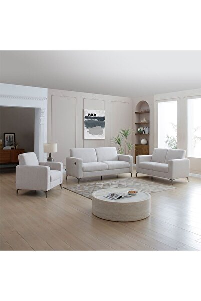 Danube Home Theodora 3+2+1 Fabric Sofa Set With USB Port Light Grey