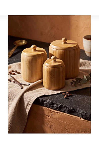 Fiyakalı Ürünler Atölyesi Set of 3 Bamboo Lid Jars - Spice Container Storage ...