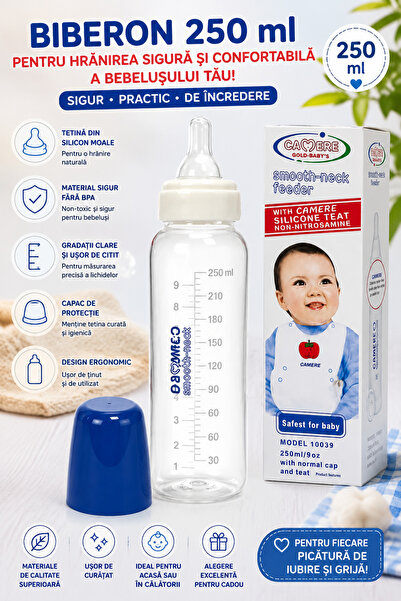 Generic Brand Biberon pentru Bebeluși 250 ml cu Tetină din Silicon și Capac d...
