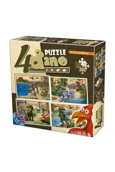 D-Toys Set de 4 puzzle-uri cu dinozauri: 12, 24, 35 și 48 de piese