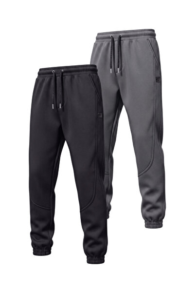 GENIUS STORE 2-Piece Men's Fleece Lined Lace-Up Waist Jogger Sports Sweatpants