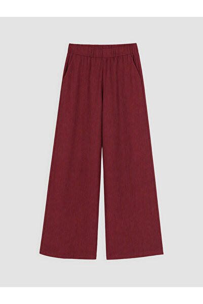 LC Waikiki Lcw modest burgundy elastic waist textured women's pants