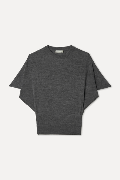 Mudo Women's Gray Melange Loose Fit Bat Sleeve Sweater