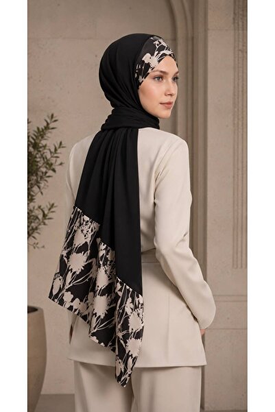 Differenza Twill Rose Scarf Combed Cotton Shawl - Black Beige
