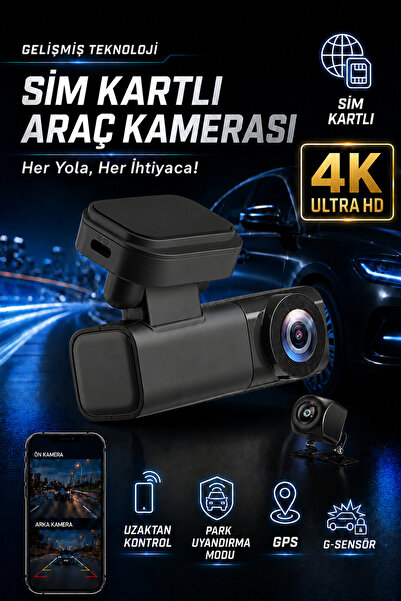 ONQAM 2 Kameralı Sim Kartlı 4K Kaliteli Çekim Uzaktan İzleme Yapabilen GPS Ka...