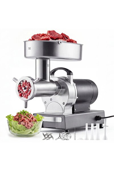 OMS Masina profesionala de tocat carne, Inox, 1100 W, motor fara perii, Capac...