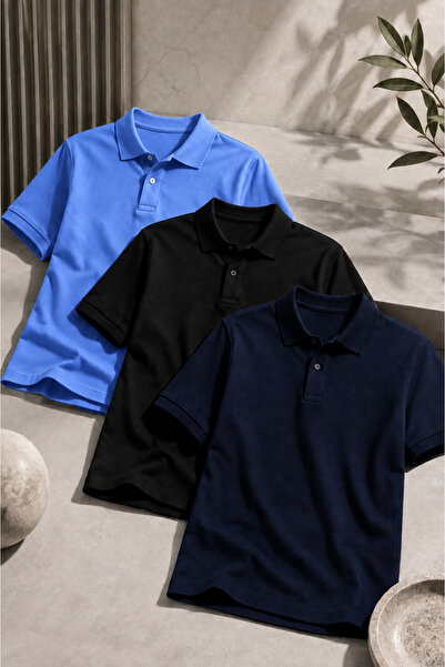 COMBİNE MİCHAİL Men's Short Sleeve 3-Piece School Style T-Shirt