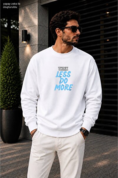 caddekombin Men's Think Less Do More Printed Round Neck Cotton Casual Sweatshirt
