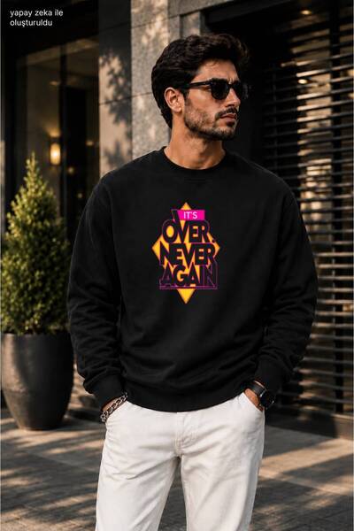 caddekombin Men's It's over Never Again Printed Round Neck Cotton Casual Swea...