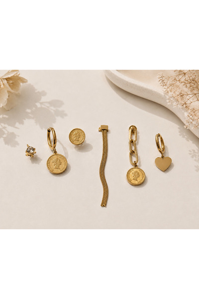 Archhazel Jewelery Set of 6 Gold Steel Earrings – Multiple Combinations