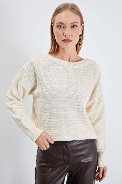Fulla Moda Crew Neck Knit Sweater with Bow Detail on the Back