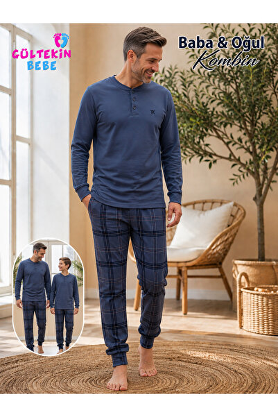 Tarık İnterlok Kumaş Ekose Model Baba Oğul Pijama Takımı Kombini M-2XL-4440690