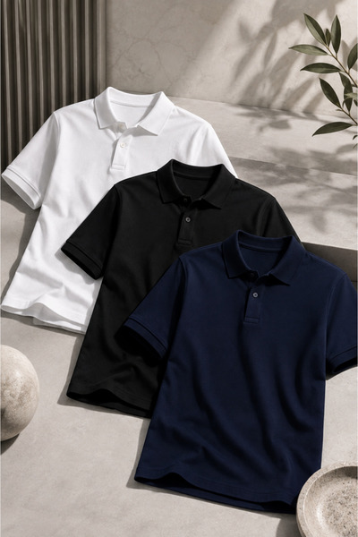 COMBİNE MİCHAİL Men's Short Sleeve 3-Piece School Style T-Shirt