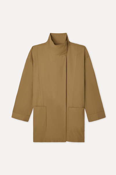 Mudo Women's Beige Oversized High Collar Long Trench Coat
