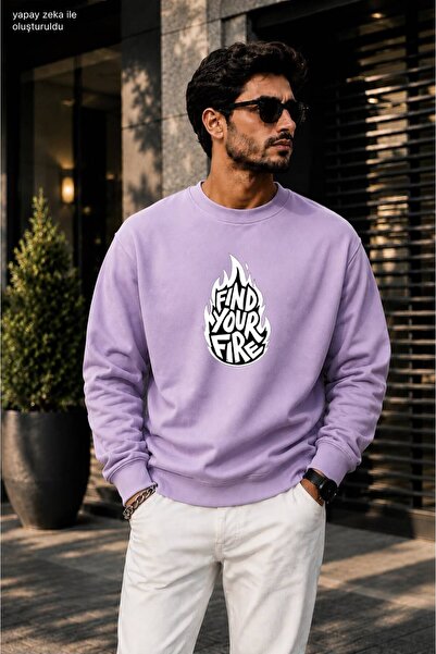 caddekombin Men's Find Your Fire Flame Figure Printed Round Neck Cotton Casua...