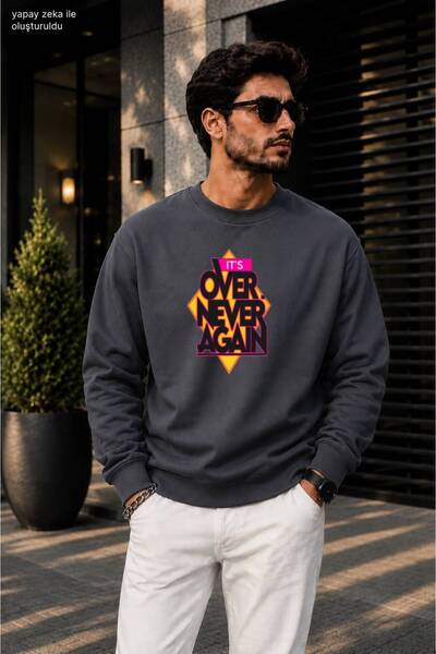 caddekombin Men's It's over Never Again Printed Round Neck Cotton Casual Swea...