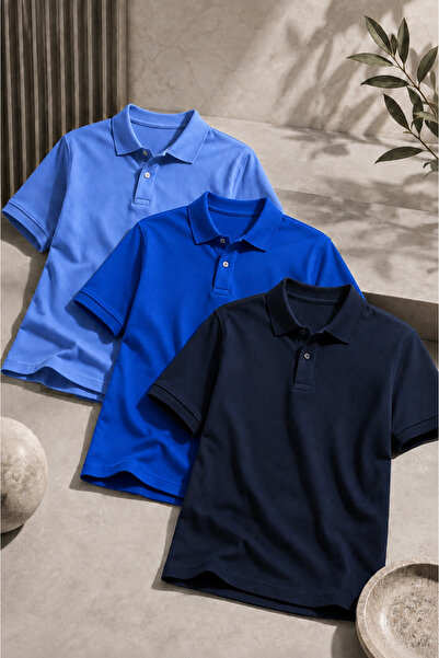 COMBİNE MİCHAİL Men's Short Sleeve 3-Piece School Style T-Shirt
