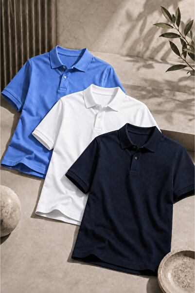 COMBİNE MİCHAİL Men's Short Sleeve 3-Piece School Style T-Shirt