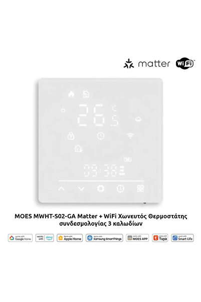 MOES MWHT-S02-GA-WH Matter + WiFi Εντοιχιζόμενος Θερμοστάτης 230V (Φάση, Ουδέ...