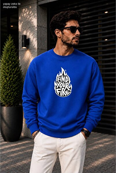 caddekombin Men's Find Your Fire Flame Figure Printed Round Neck Cotton Casua...