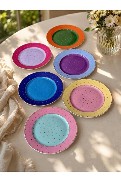 ROSSEV Porcelain Cake Plate Set of 6 20cm Polka Dot