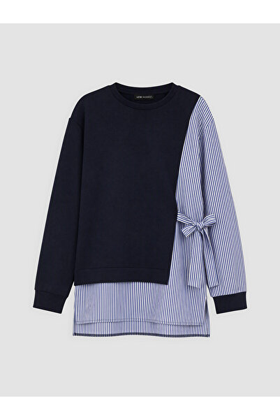 LC Waikiki Lcw Modest Navy Blue Striped Women's Sweatshirt Tunic